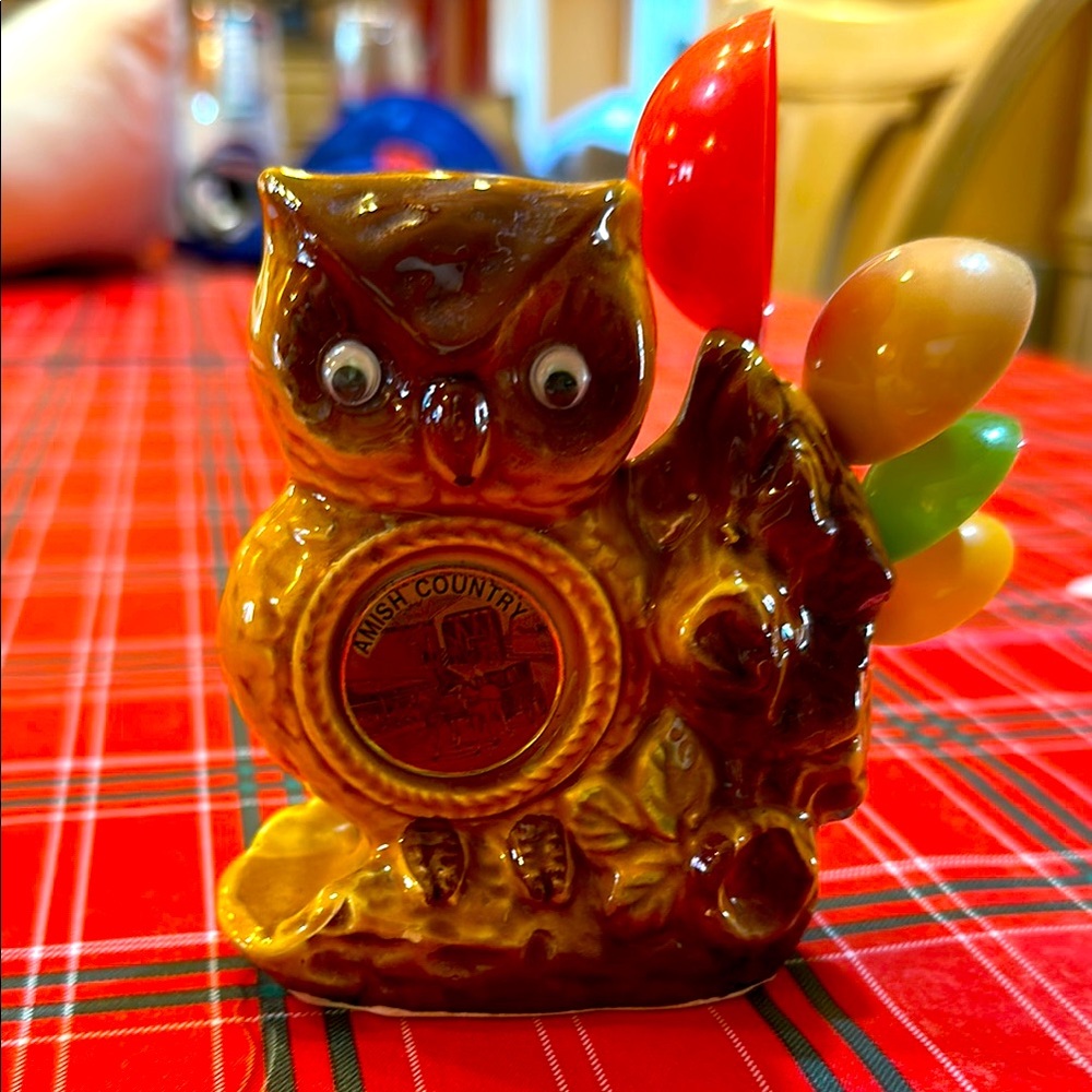 Colorful ceramic Owl Figurine with spoons